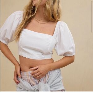 Aerie White Puff Sleeve square neck top NWT